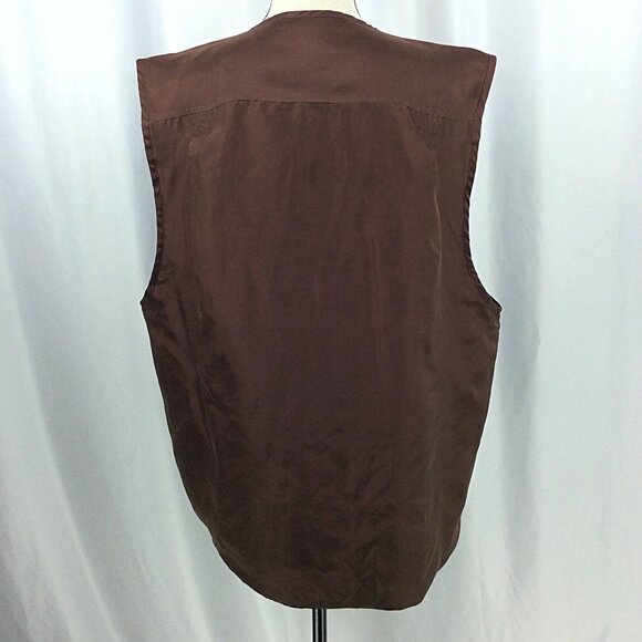 Elements for Spiegel 100% Silk Safari Cargo Vest Womens Size XL Brown Zip - Picture 3 of 7